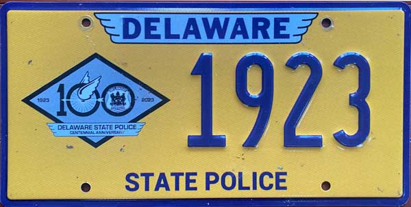 Delaware police officer sign her license plates