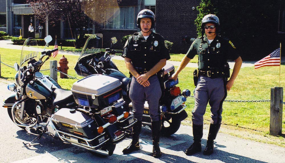 New Hampshire police officers and motorcycles